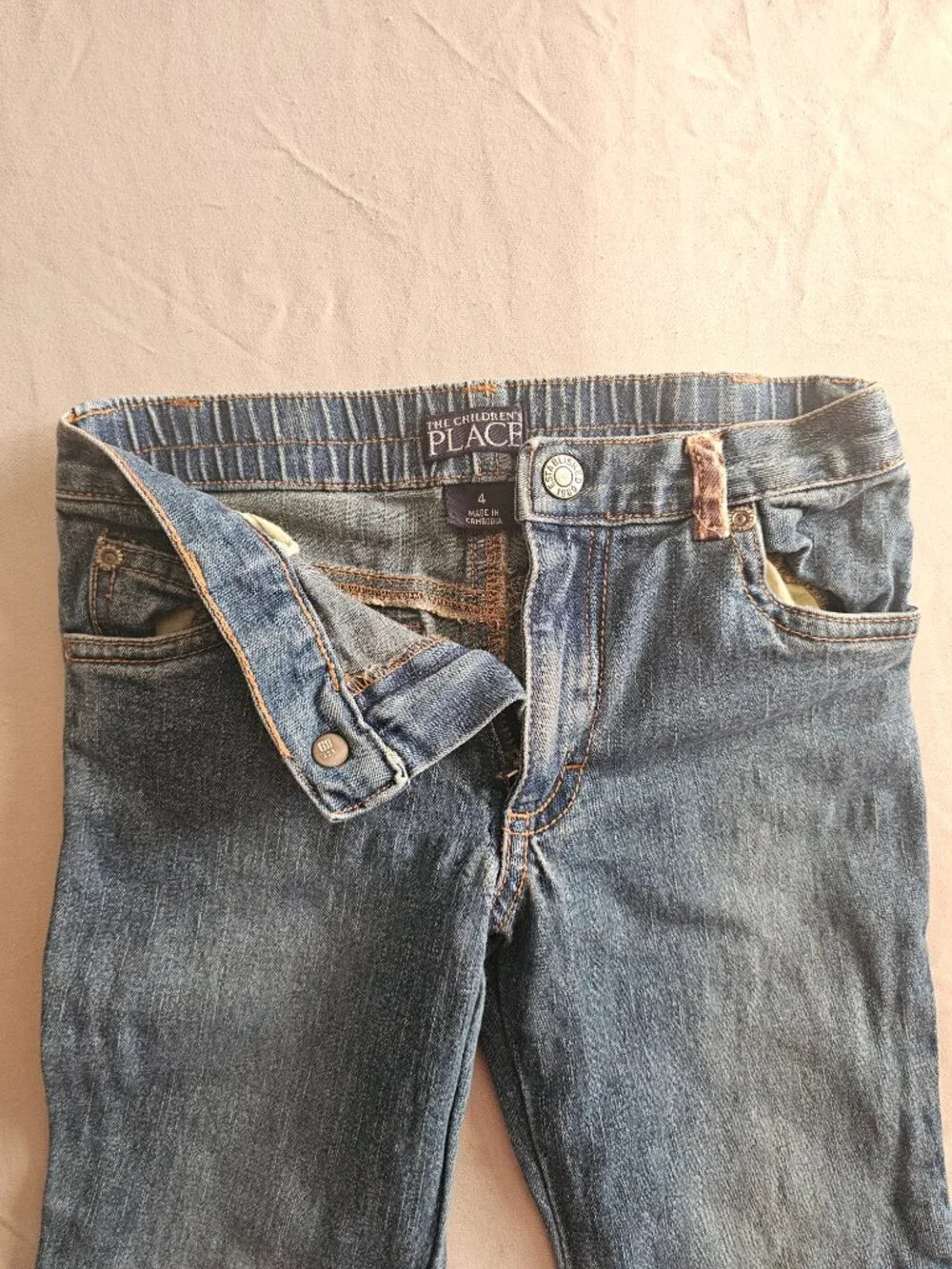 VTG Y2K The Childrens Place Girls 4 Denim Jeans Leopard Cheetah Flare Insert